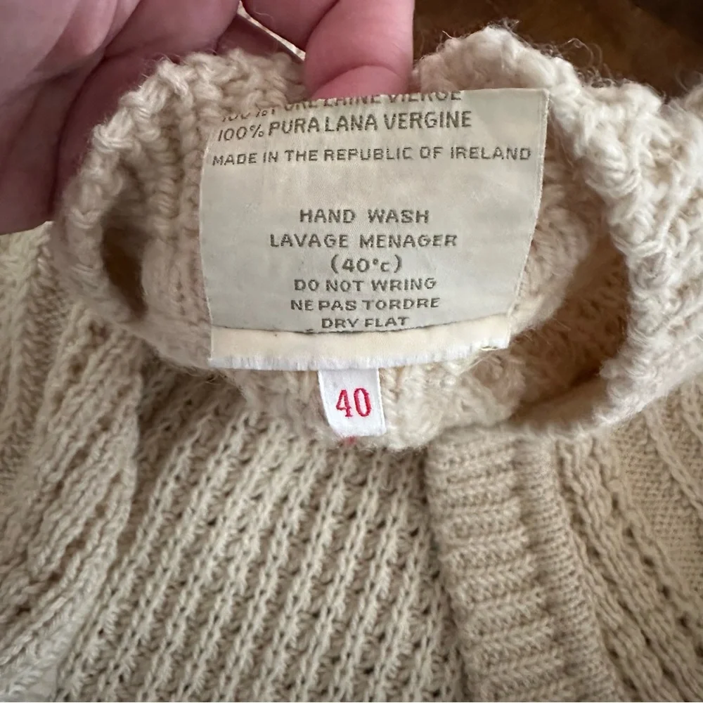 VTG‎ Gaelterra wool heavy knit fisherman cardigan sweater cream size EU 40 - Picture 5 of 12